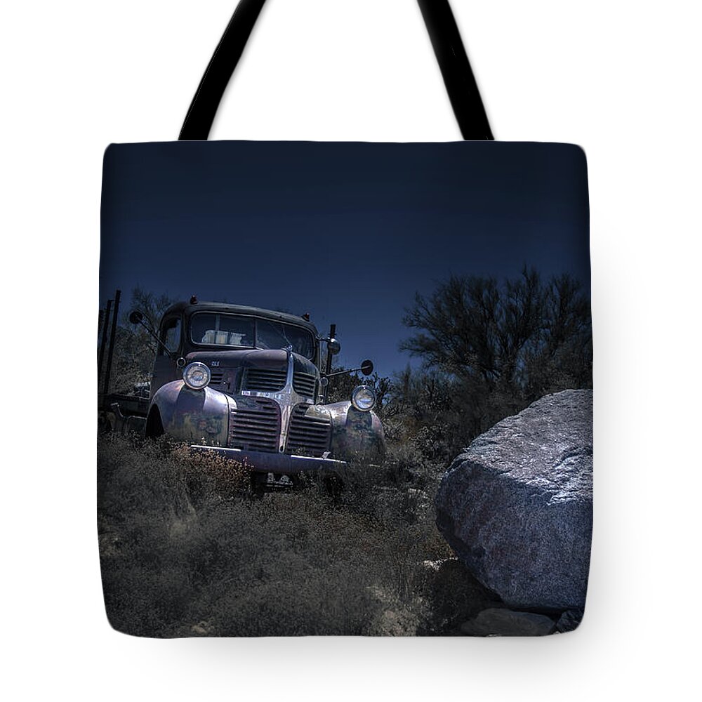 Truck Tote Bag featuring the photograph Moonlit find by Darrell Foster