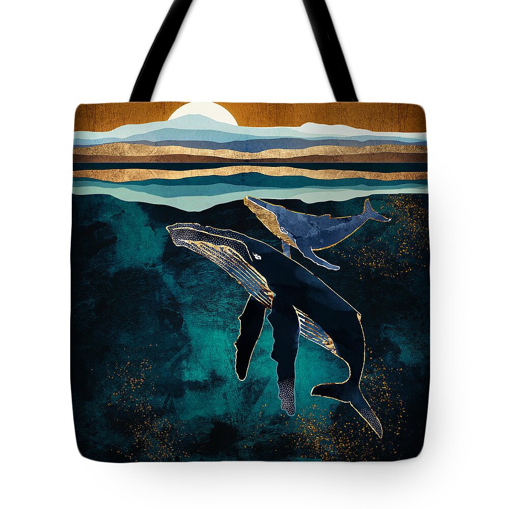 Whales Tote Bag featuring the digital art Moonlit Whales by Spacefrog Designs