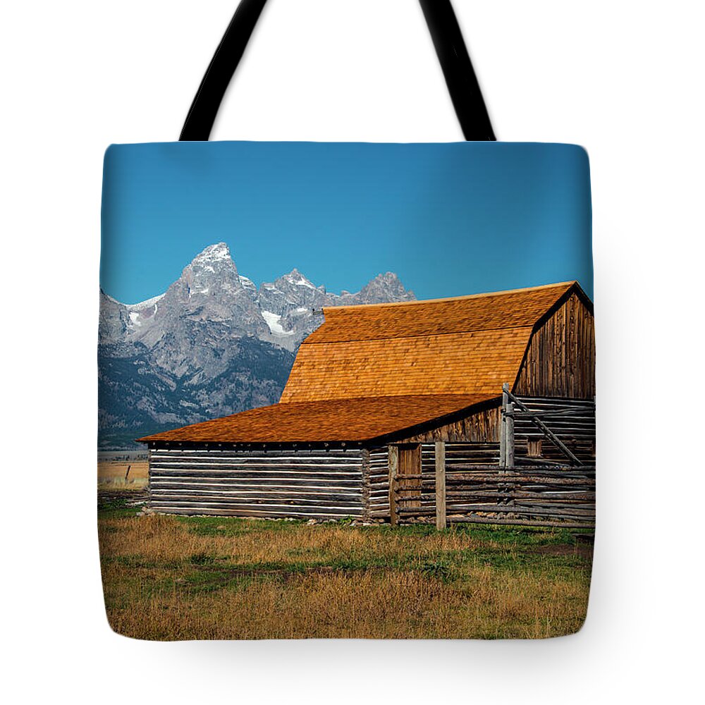 Grand Tetons Tote Bag featuring the photograph Mormons Barn 3779 by Donald Brown