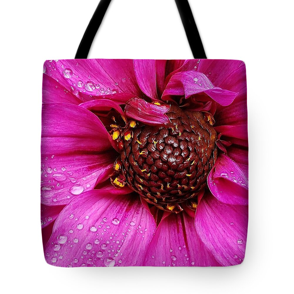 Flower Tote Bag featuring the photograph Morning Dew in Pink by Suzy Piatt