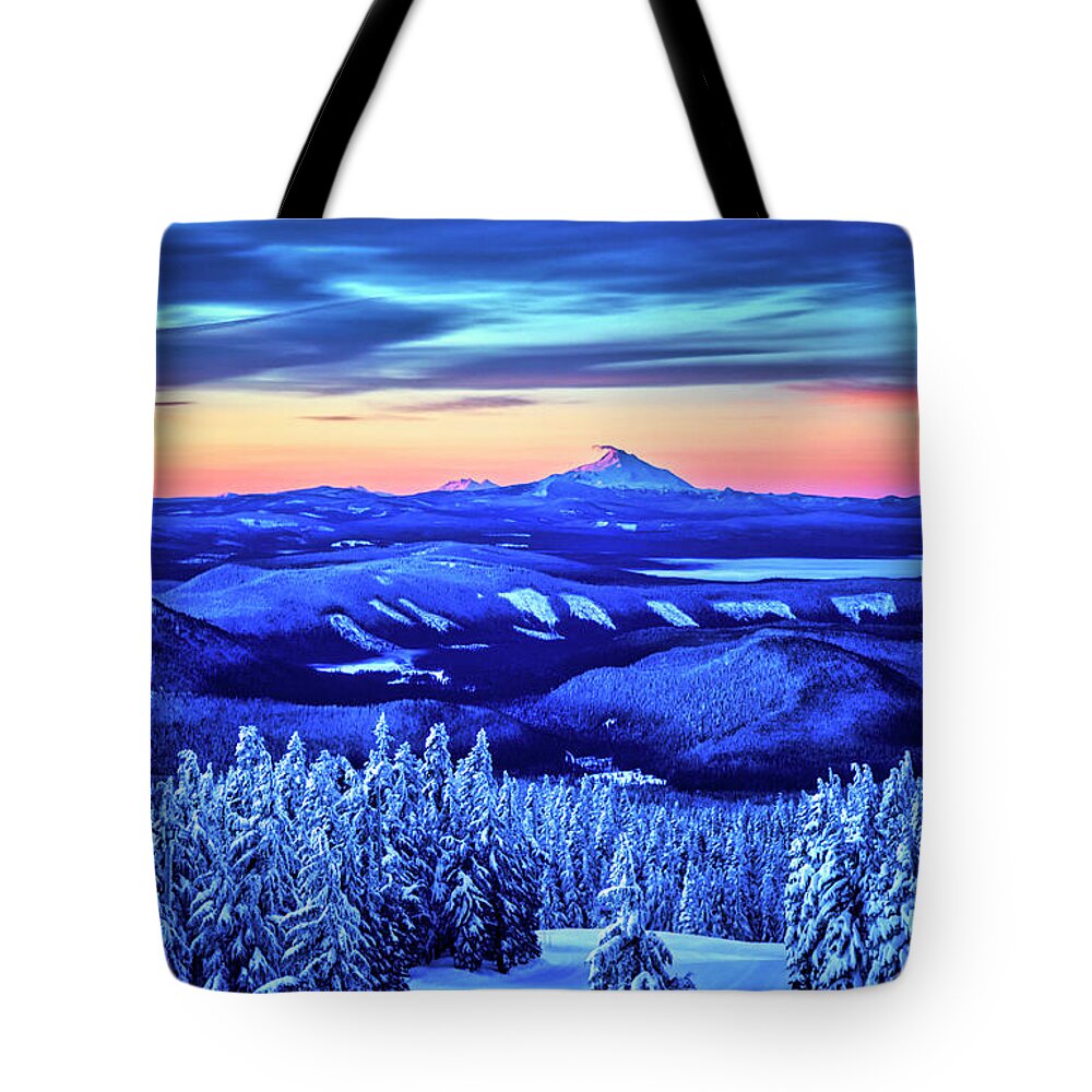 Winter Tote Bag featuring the photograph Morning from Timberline Lodge by Bruce Block