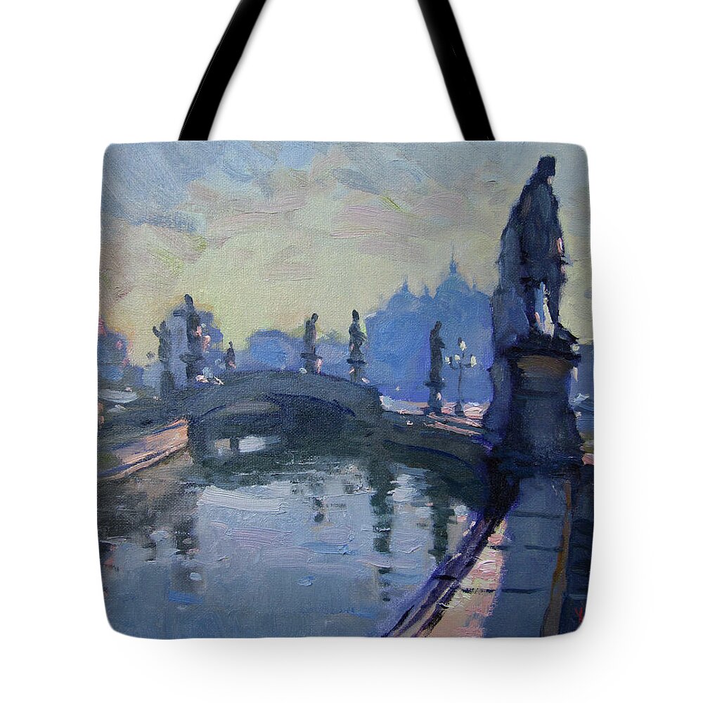 Morning Tote Bag featuring the painting Morning in Padua Italy by Ylli Haruni