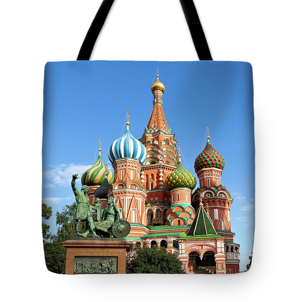 Outdoors Tote Bag featuring the photograph Moscow. St.basil Cathedral, Minin And by Ferhatmatt