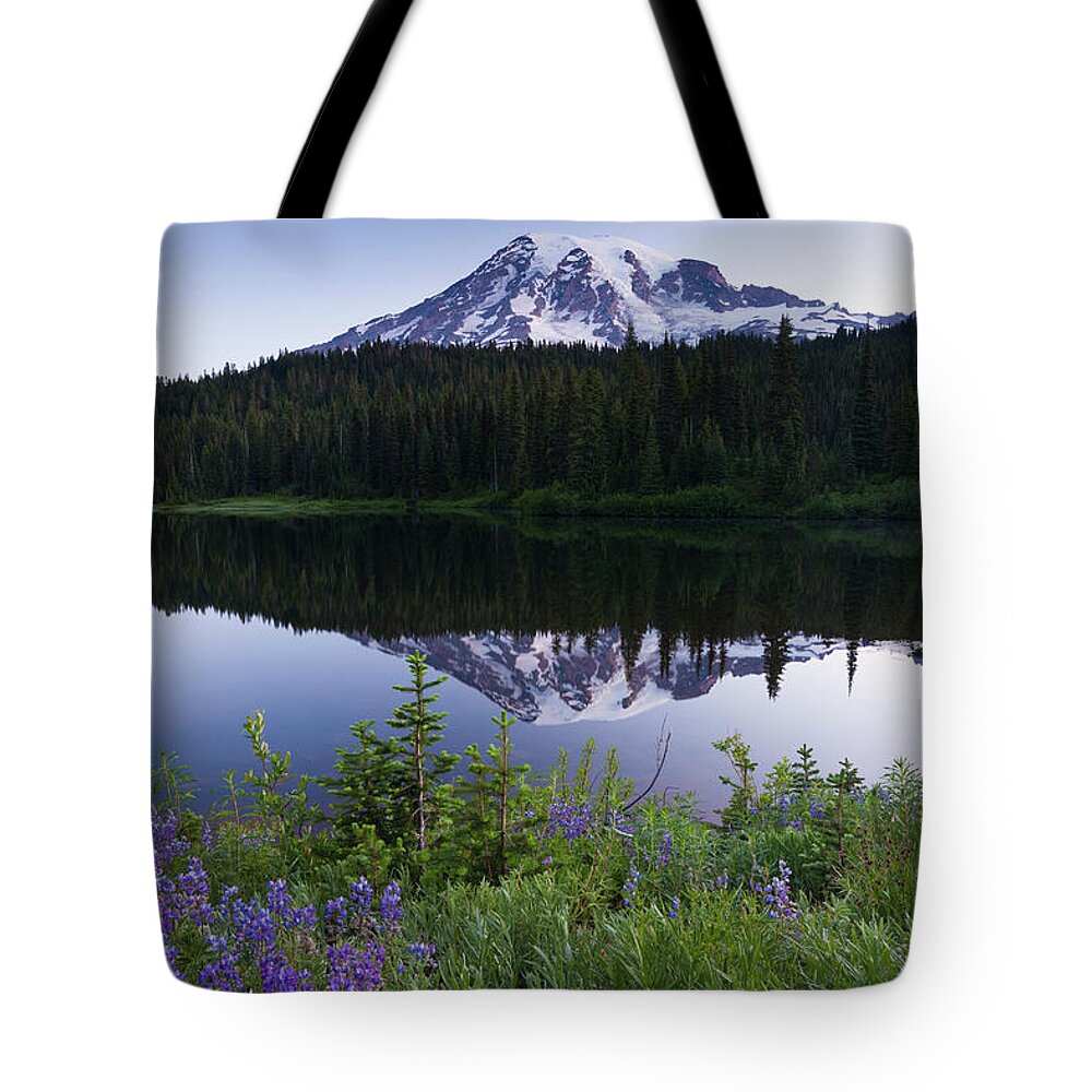 Tranquility Tote Bag featuring the photograph Mount Rainier, A Snow-capped Peak In by Mint Images - Art Wolfe