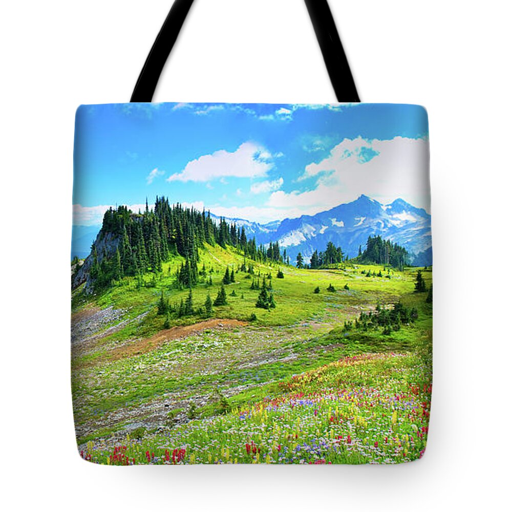 Scenics Tote Bag featuring the photograph Mount Rainier Summer Colors by Feng Wei Photography