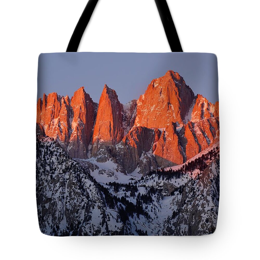 Mount Whitney Tote Bag featuring the photograph Mount Whitney Sunrise by Brett Harvey
