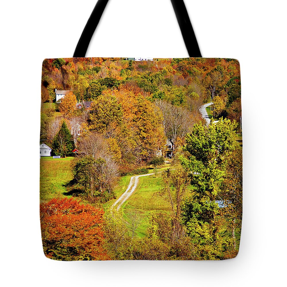 Estock Tote Bag featuring the digital art Mountain Autumn Scene, Vermont by Claudia Uripos