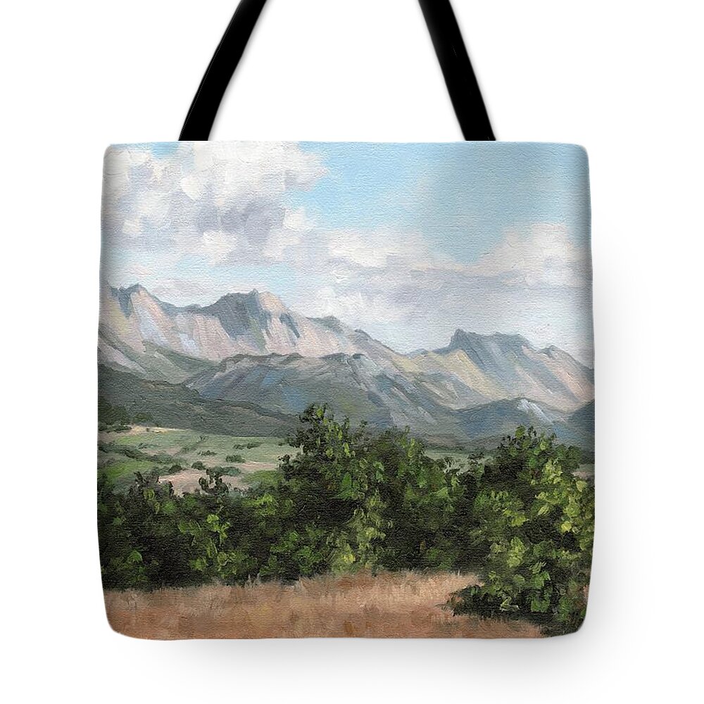Landscape Tote Bag featuring the painting Mountain Landscape Painting by Rachel Stribbling