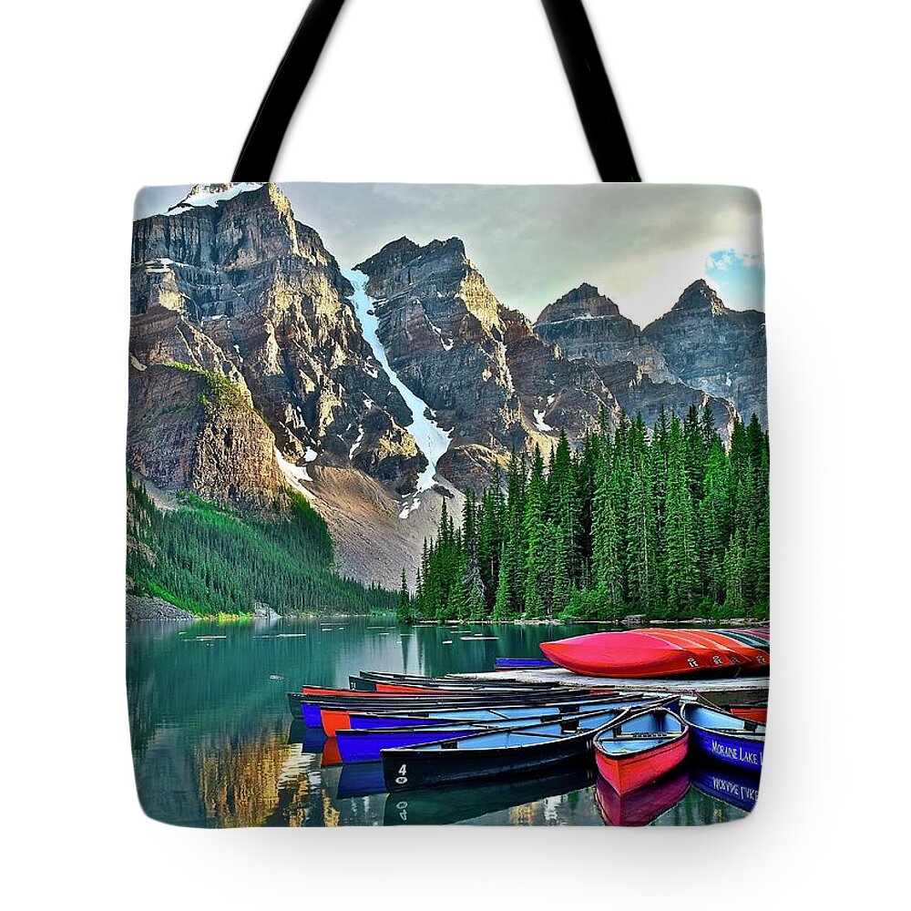 Lake Tote Bag featuring the photograph Mountain Tranquility by Frozen in Time Fine Art Photography
