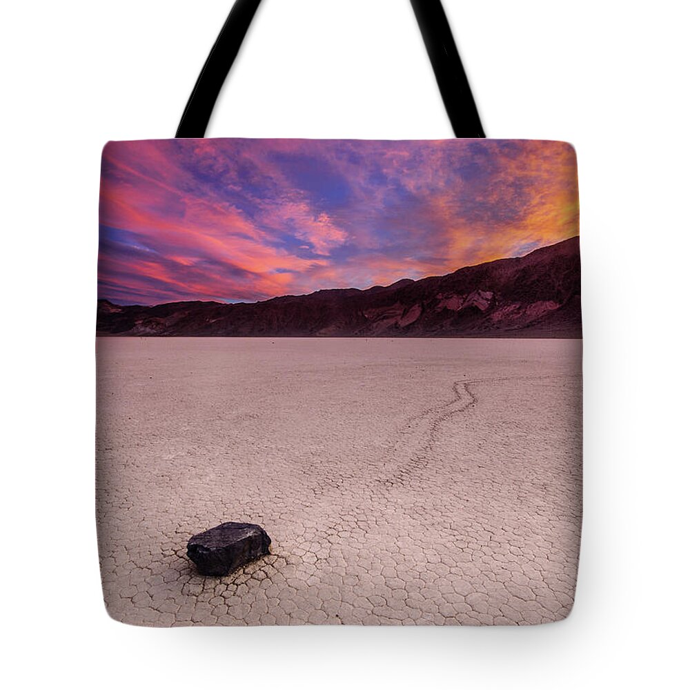 Tranquility Tote Bag featuring the photograph Moving Rock At Death Valley by Piriya Photography