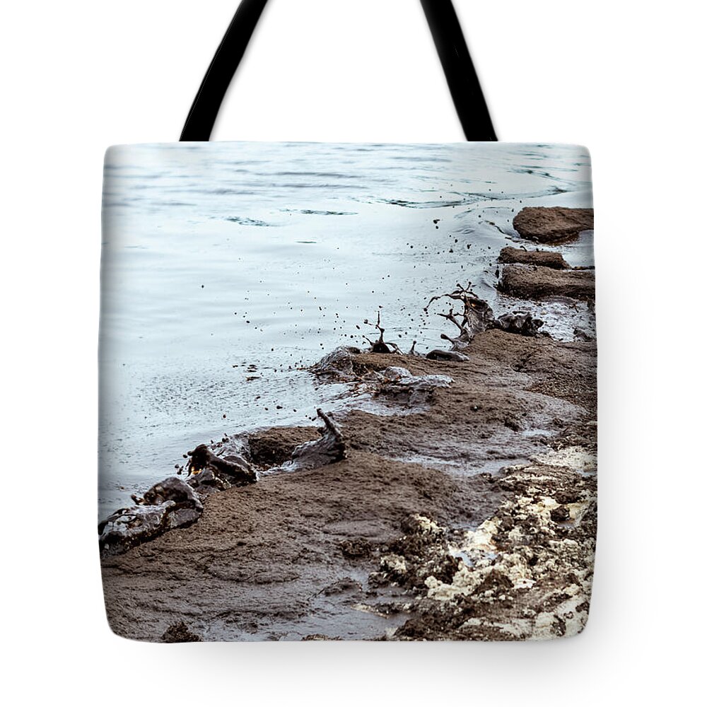Abstractas Tote Bag featuring the photograph Muddy sea shore by Silvia Marcoschamer