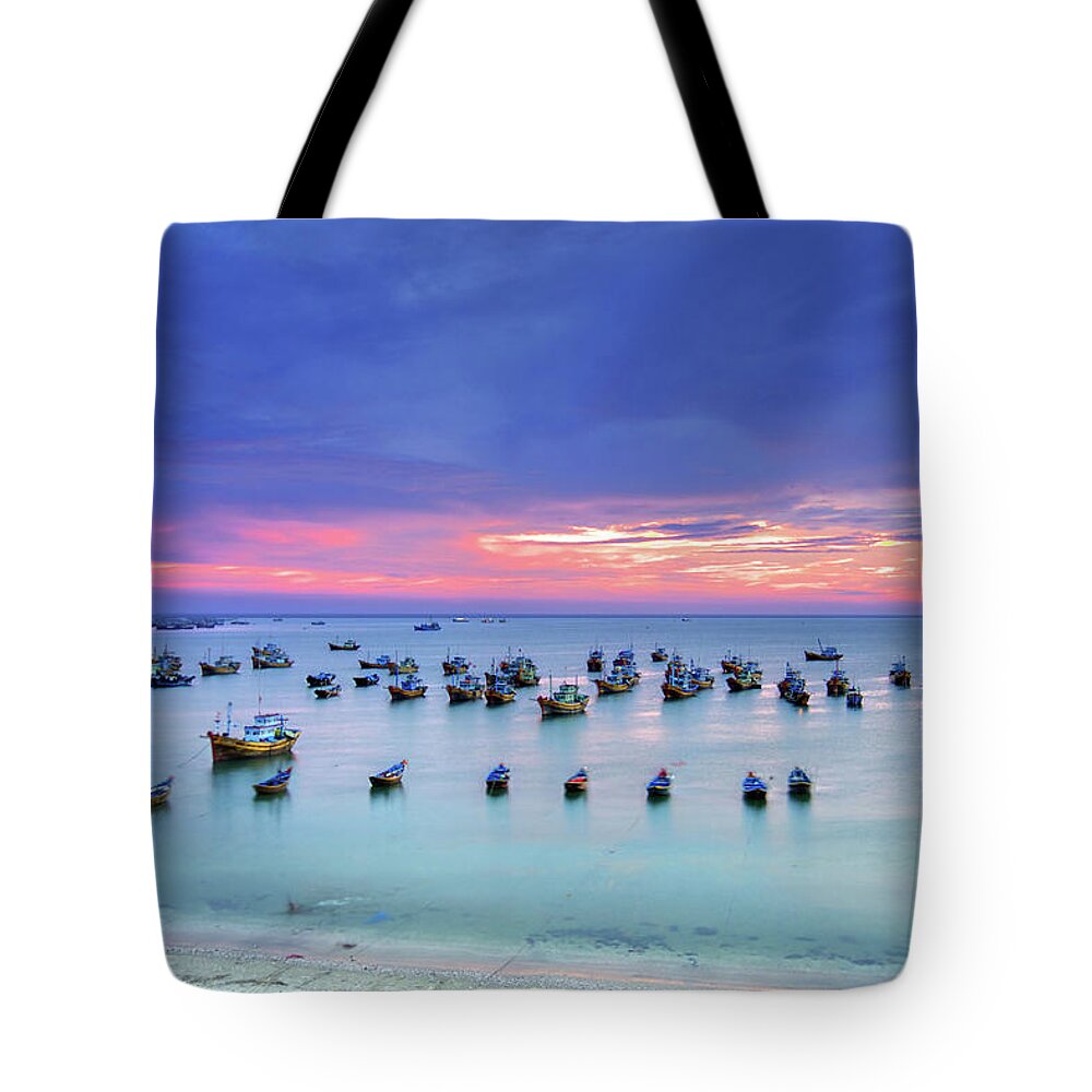 Sailboat Tote Bag featuring the photograph Mui Ne Is Coastal Resort Town by Simonlong