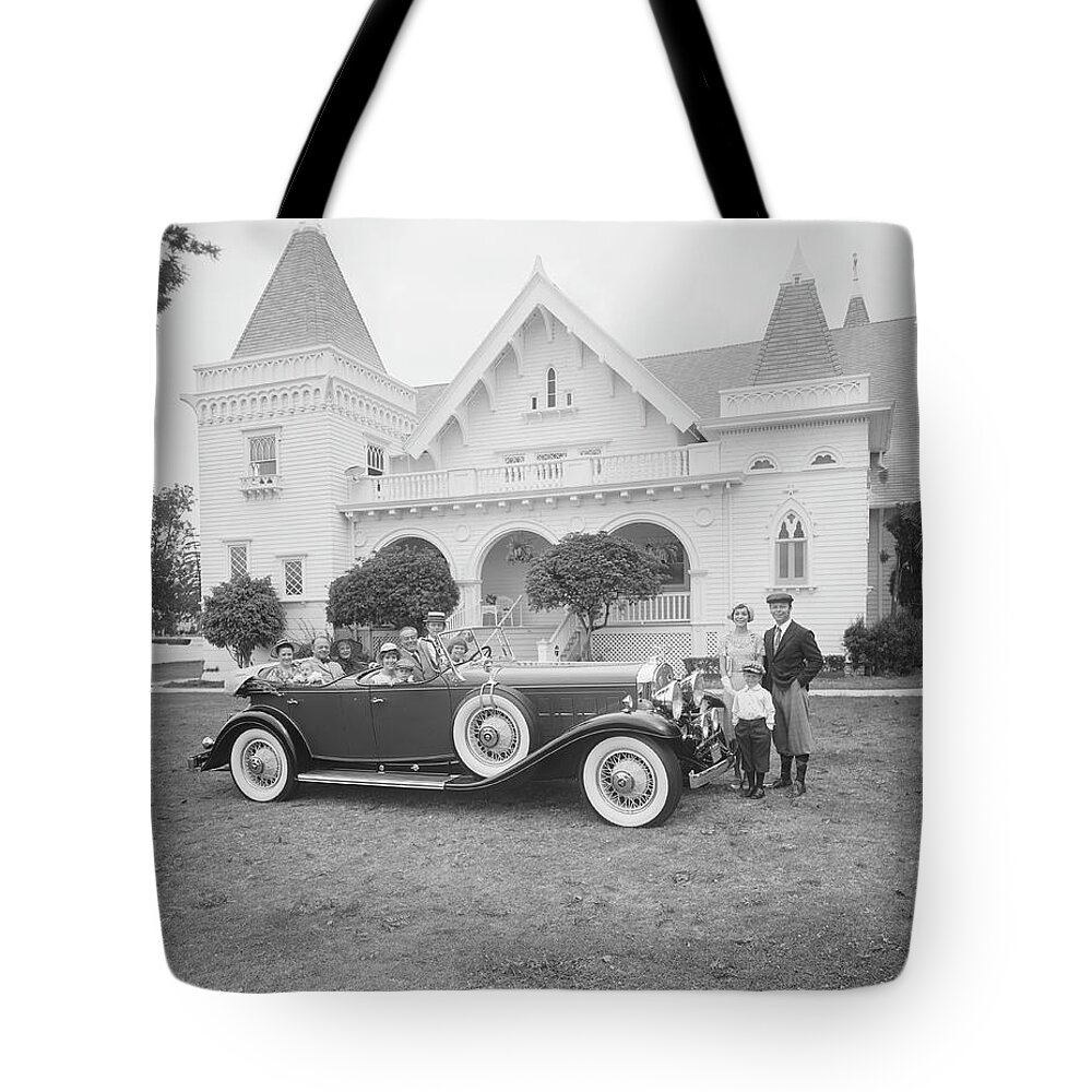 Mid Adult Women Tote Bag featuring the photograph Multigeneration Family In Car And by Tom Kelley Archive