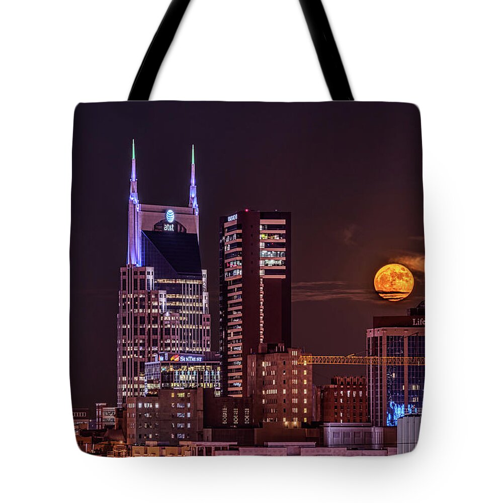 At&t Tote Bag featuring the photograph Music City Super Moon by Kenneth Everett