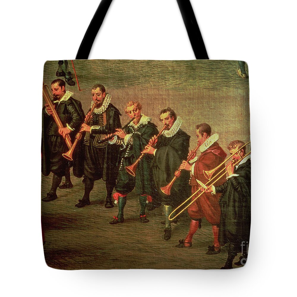 Musician Tote Bag featuring the painting Musicians Taking Part In The Ommeganck In Brussels On 31st May 1615: Procession Of Notre Dame De Sablon by Denys Van Alsloot
