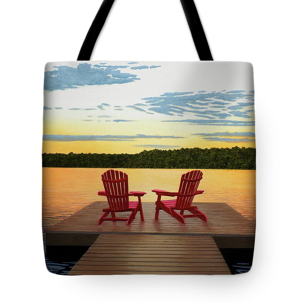 Muskoka Sunset Tote Bag featuring the painting Muskoka Twilight by Kenneth M Kirsch
