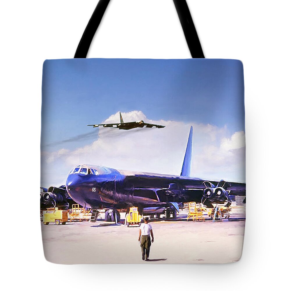 Aviation Tote Bag featuring the digital art My Baby B-52 by Peter Chilelli