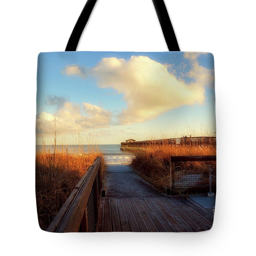Scenic Tote Bag featuring the photograph Myrtle Beach State Park Pier by Kathy Baccari