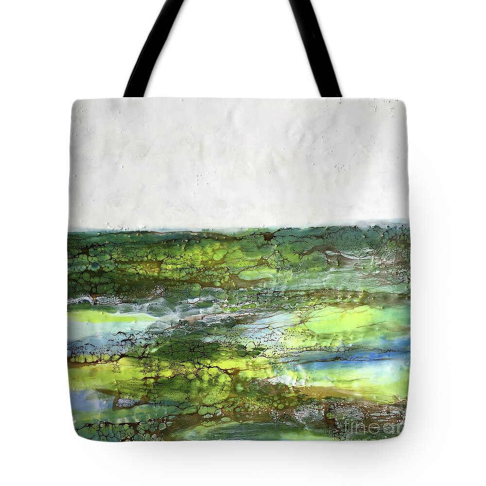 Encaustic Tote Bag featuring the painting Mystical Greens by Christine Chin-Fook