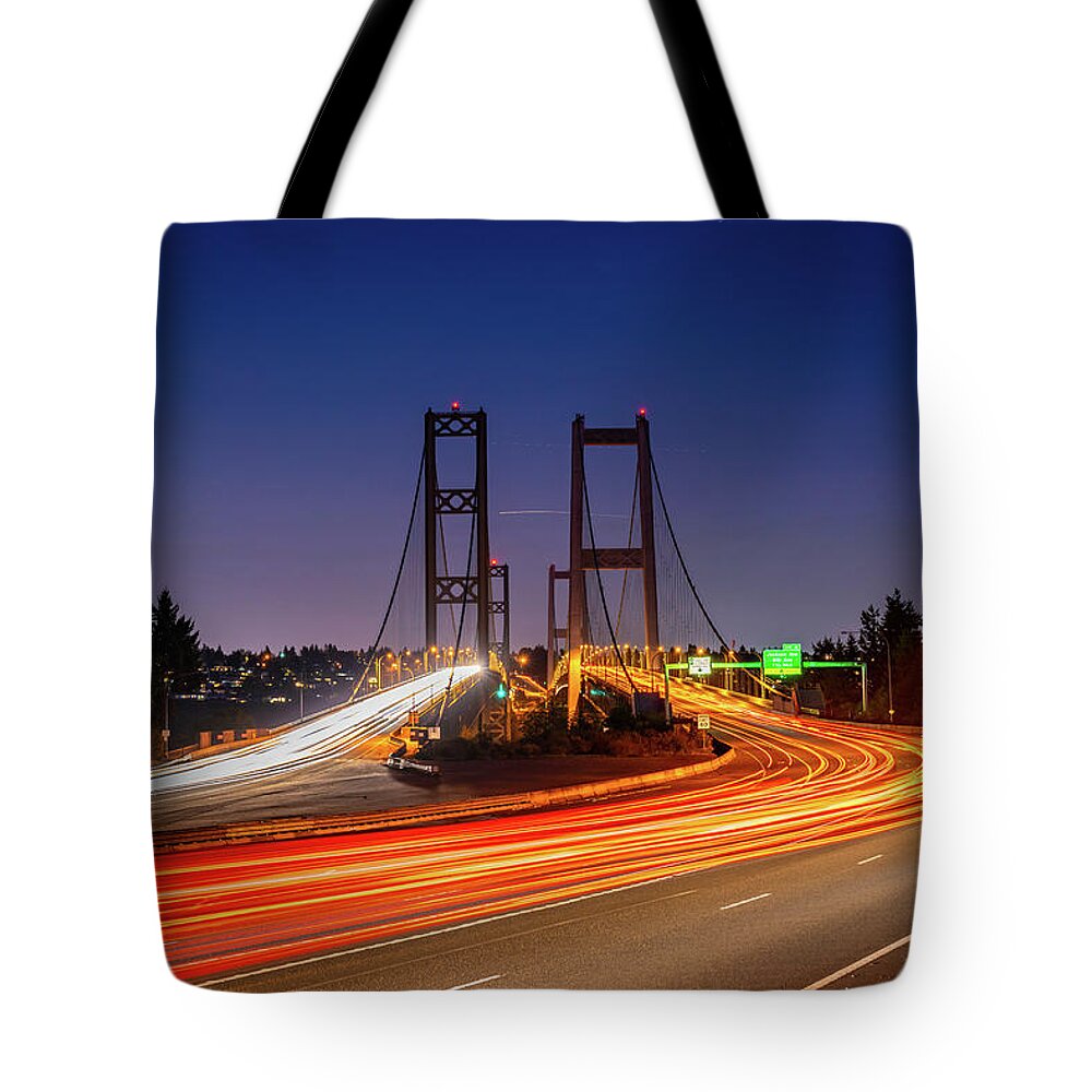 Tacoma Tote Bag featuring the photograph Narrows Bridge Trails by Clinton Ward