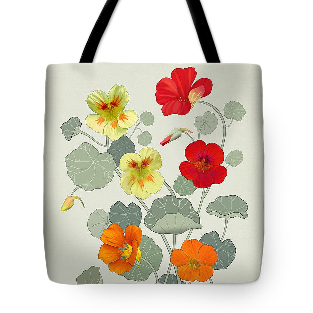 Flower Tote Bag featuring the digital art Nasturtium by M Spadecaller