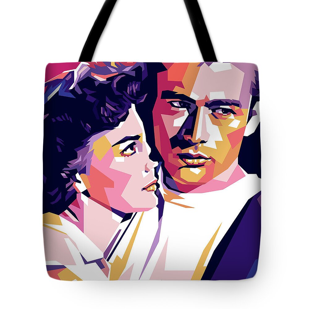 James Dean Tote Bag featuring the digital art Natalie Wood and James Dean by Stars on Art