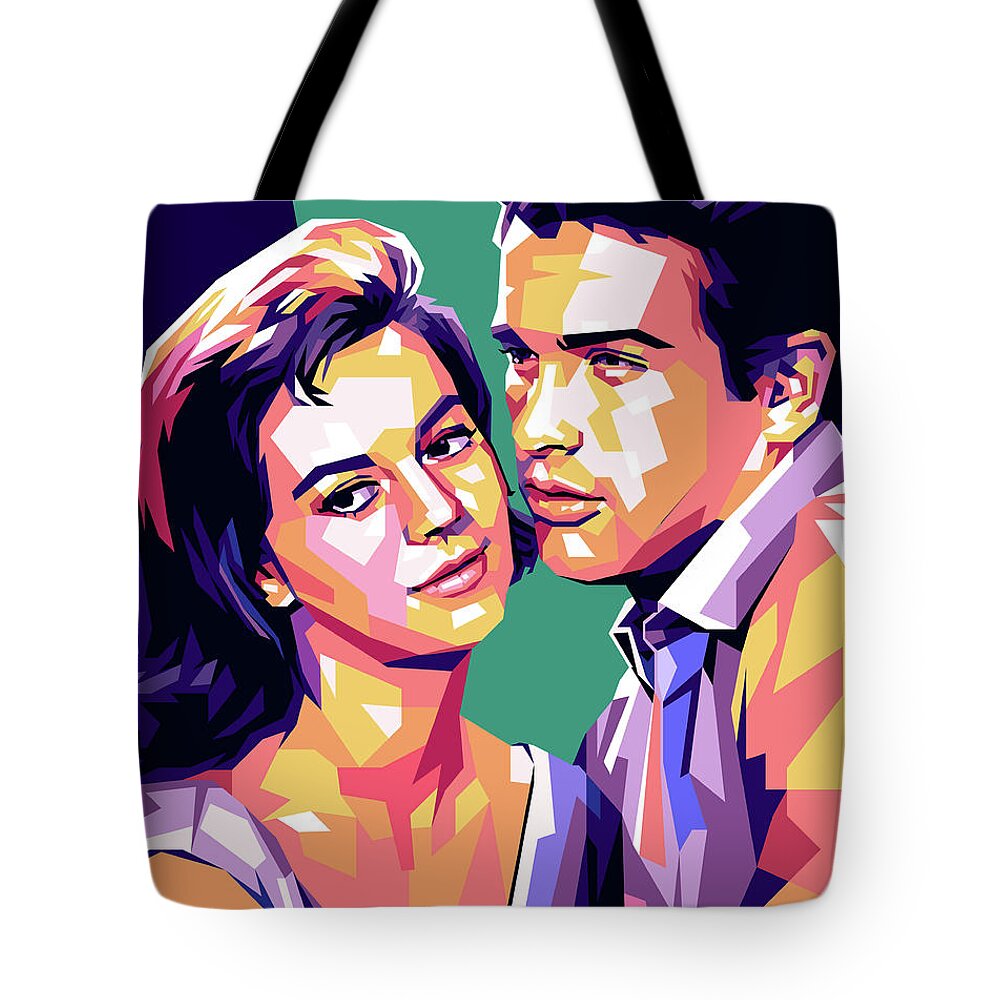 Natalie Wood Tote Bag featuring the digital art Natalie Wood and Warren Beatty pop art by Movie World Posters