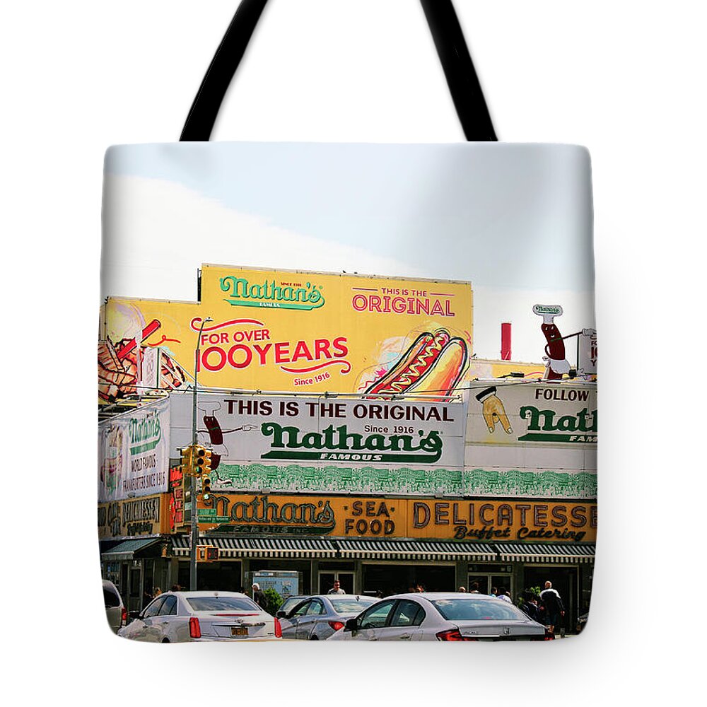 Coney Island Tote Bag featuring the photograph Nathans Famous Hot Dog by Doc Braham