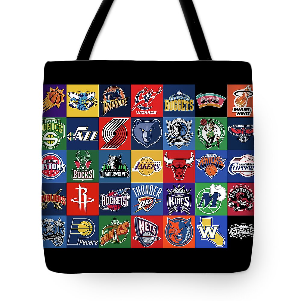 Nba Tote Bag featuring the mixed media National Basketball Association Background Logo Teams by Movie Poster Prints