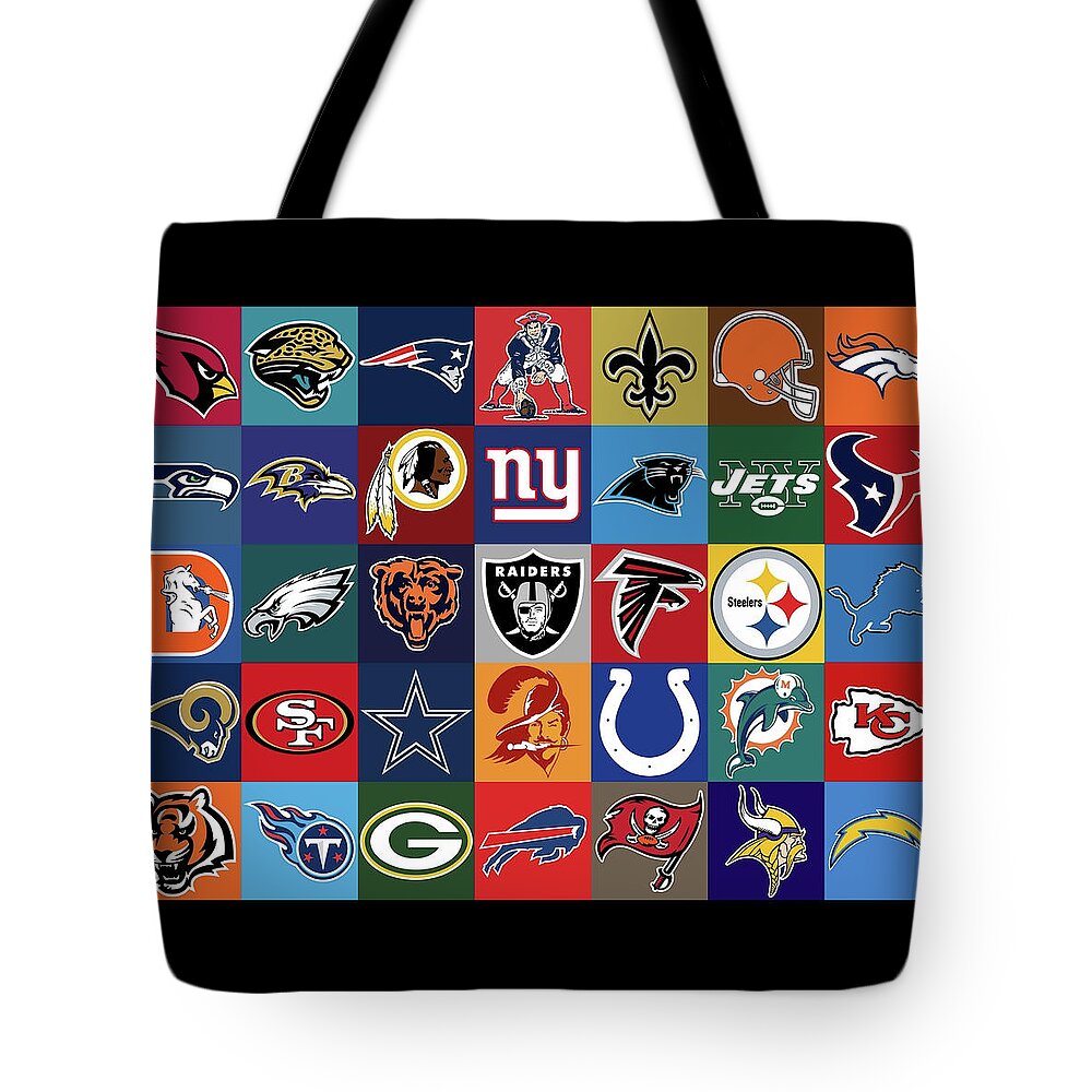 Nfl Tote Bag featuring the mixed media National Football League Background Logos Teams by Movie Poster Prints
