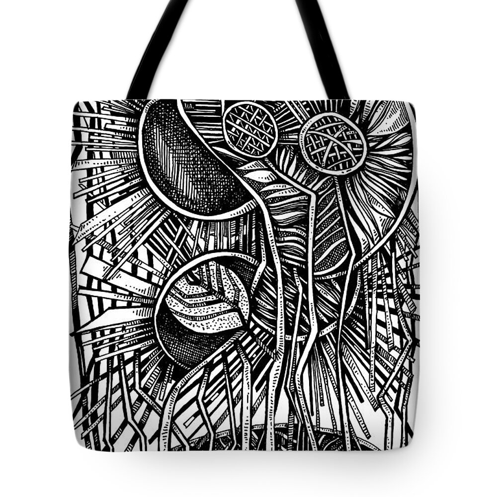 Drawing Tote Bag featuring the drawing Nature in deconstruction by Enrique Zaldivar