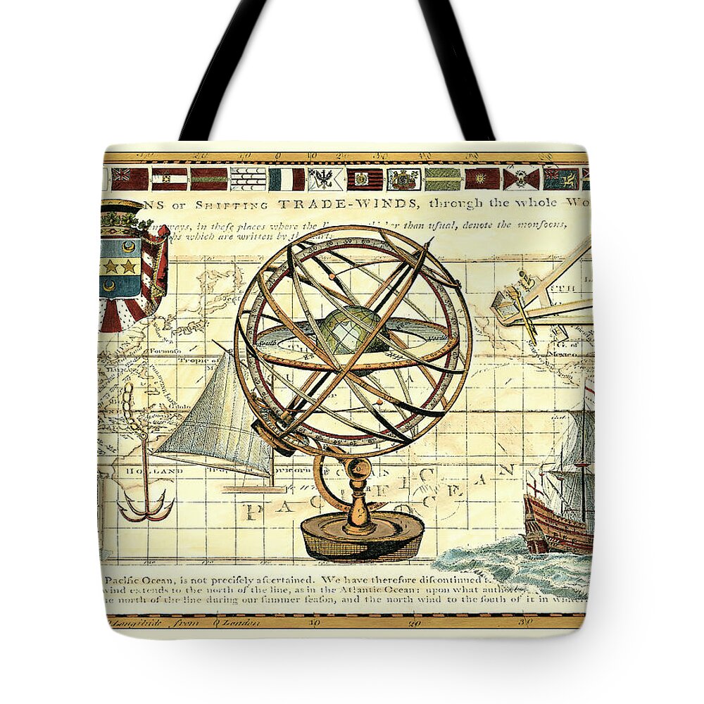 Decorative Tote Bag featuring the painting Nautical Map I by D. Bookman