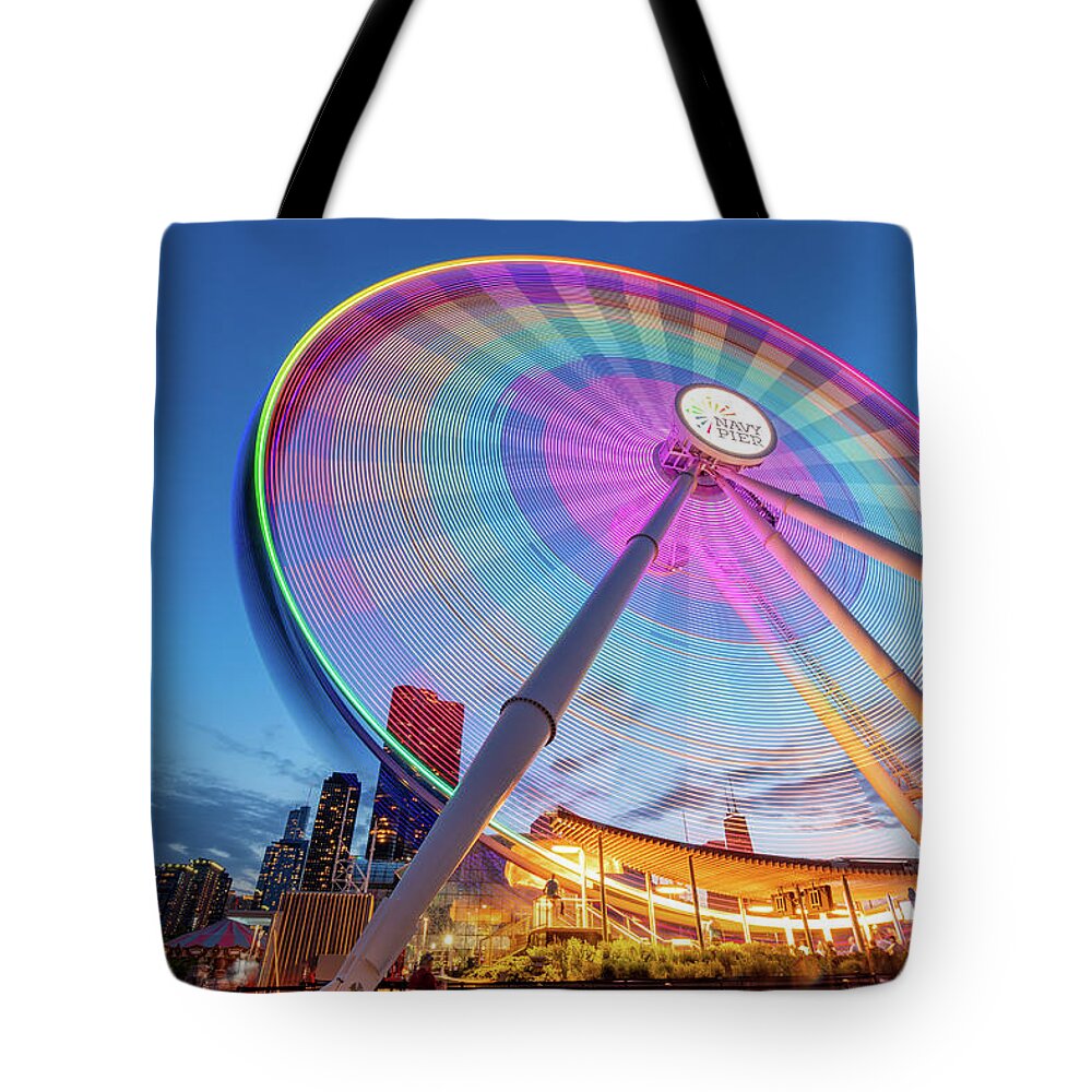 Chicago Tote Bag featuring the photograph Navy Pier Ferris Wheel by David Hart