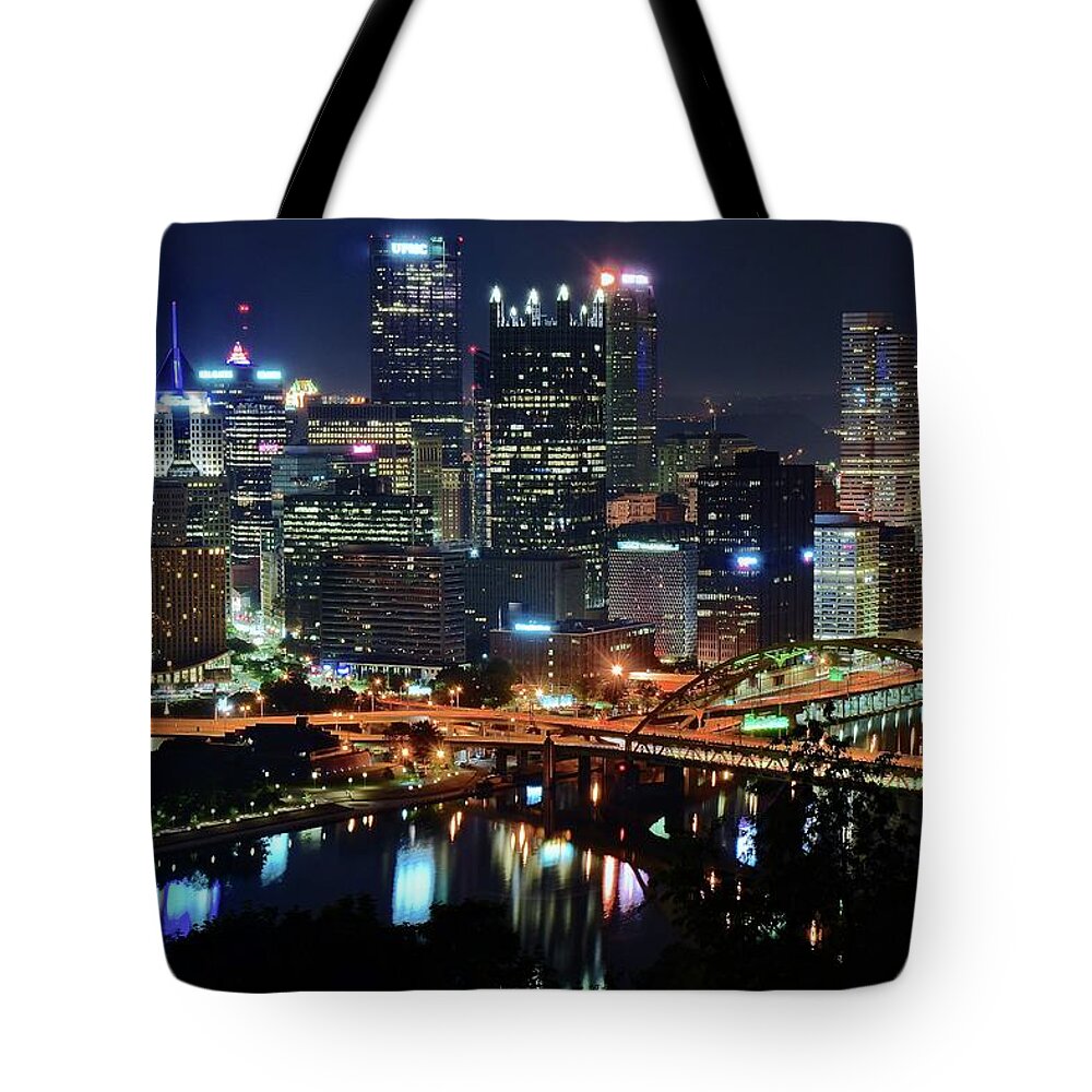 Pittsburgh Tote Bag featuring the photograph Pittsburgh Above the Point by Frozen in Time Fine Art Photography