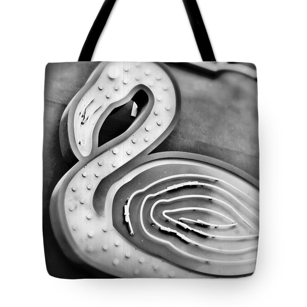 Neon Flamingo Tote Bag featuring the photograph Neon Flamingo BW by Mary Pille