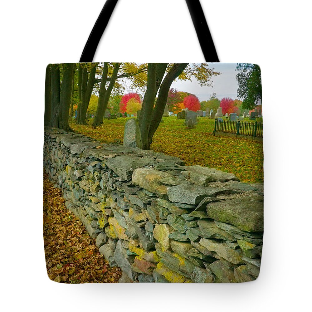 Rhode Island Tote Bag featuring the photograph New England Stone Wall 2 by Nancy De Flon