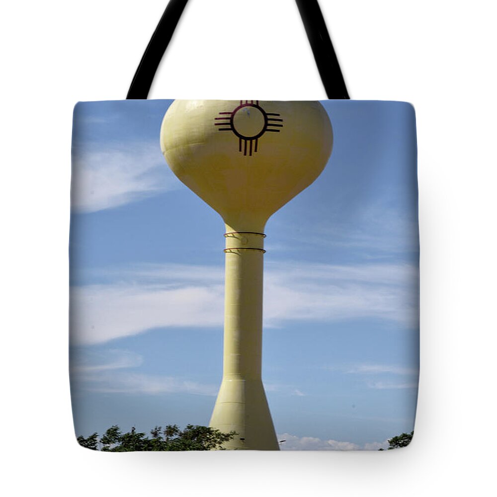 New Mexico Tote Bag featuring the photograph New Mexico Zia Sun Water Tower by Chance Kafka