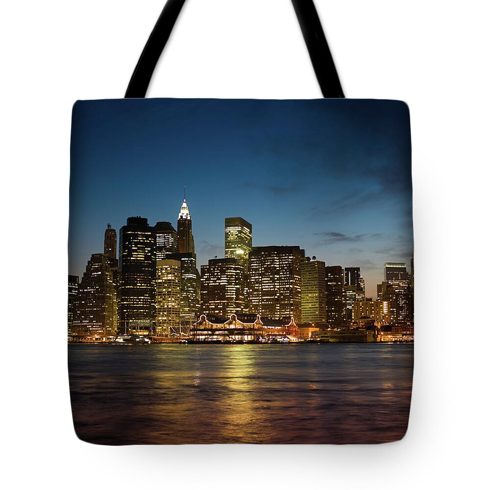 Lower Manhattan Tote Bag featuring the photograph New York City Night by Mlenny