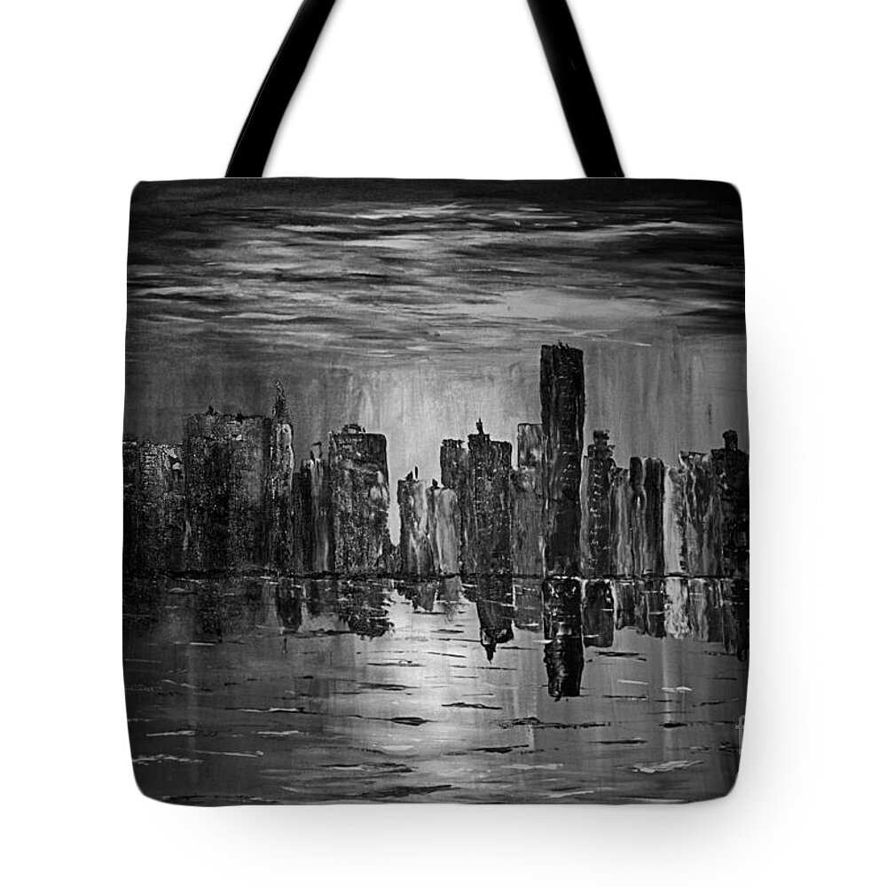 New York Tote Bag featuring the painting New York Cityscape Dead Night by Shelly Tschupp