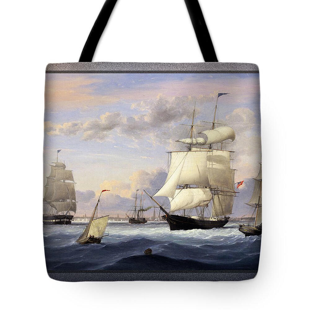 New York Harbor Tote Bag featuring the painting New York Harbor by Fitz Henry Lane by Rolando Burbon