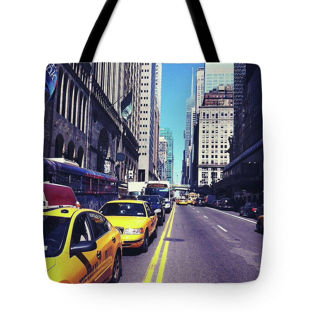 Transfer Print Tote Bag featuring the photograph New York Street by Ixefra