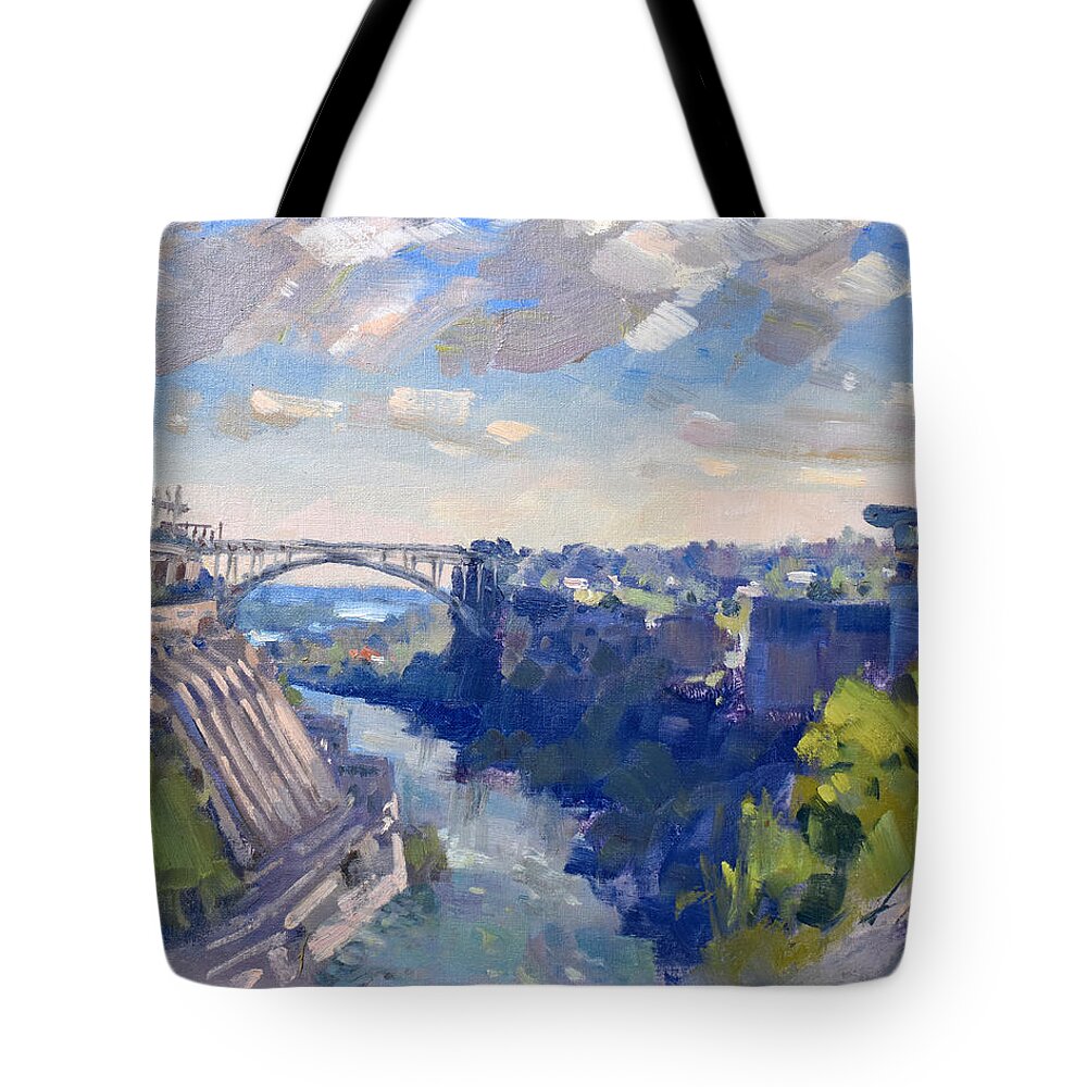 Niagrara Power Tote Bag featuring the painting Niagrara Power Project.. by Ylli Haruni