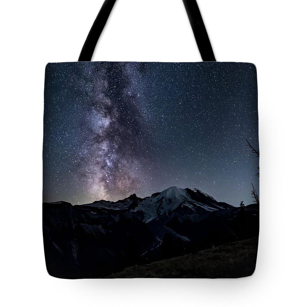 Mount Rainier Tote Bag featuring the photograph Night Glory by Judi Kubes