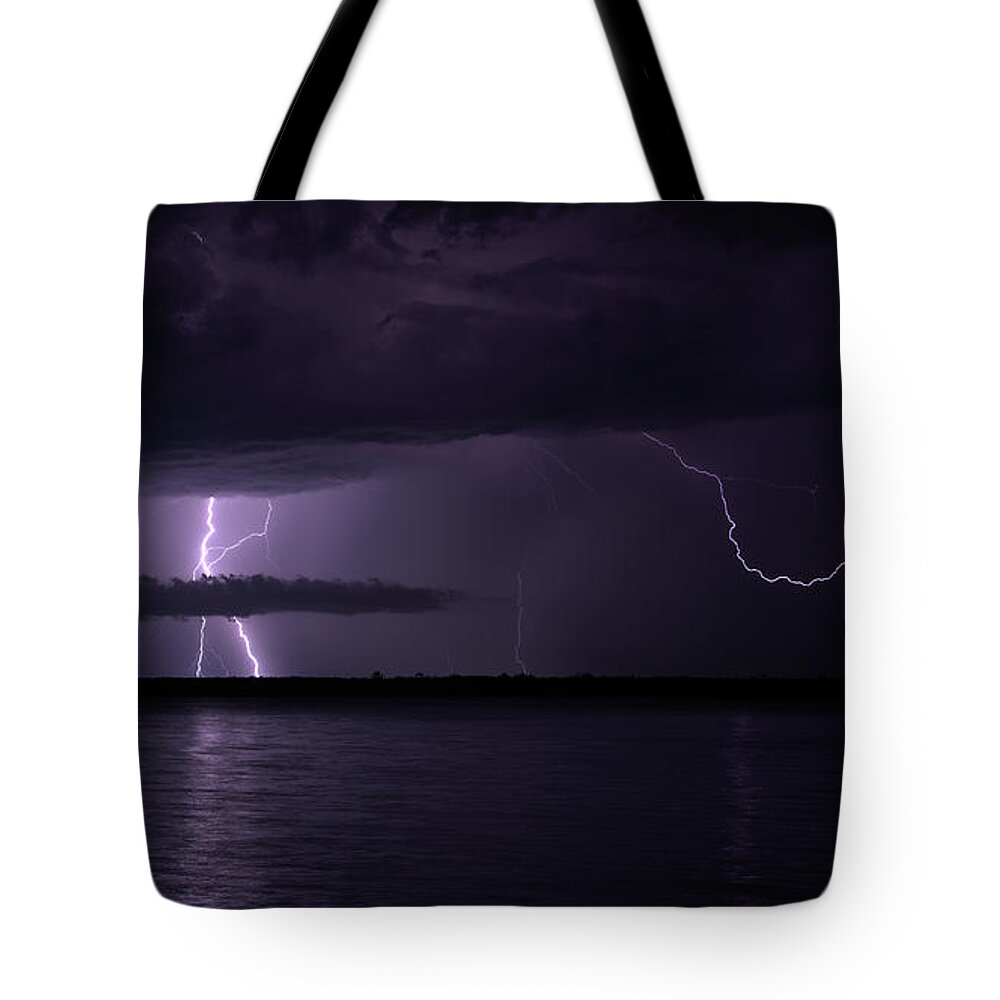 Lightning Tote Bag featuring the photograph Night storm by Nicolas Lombard