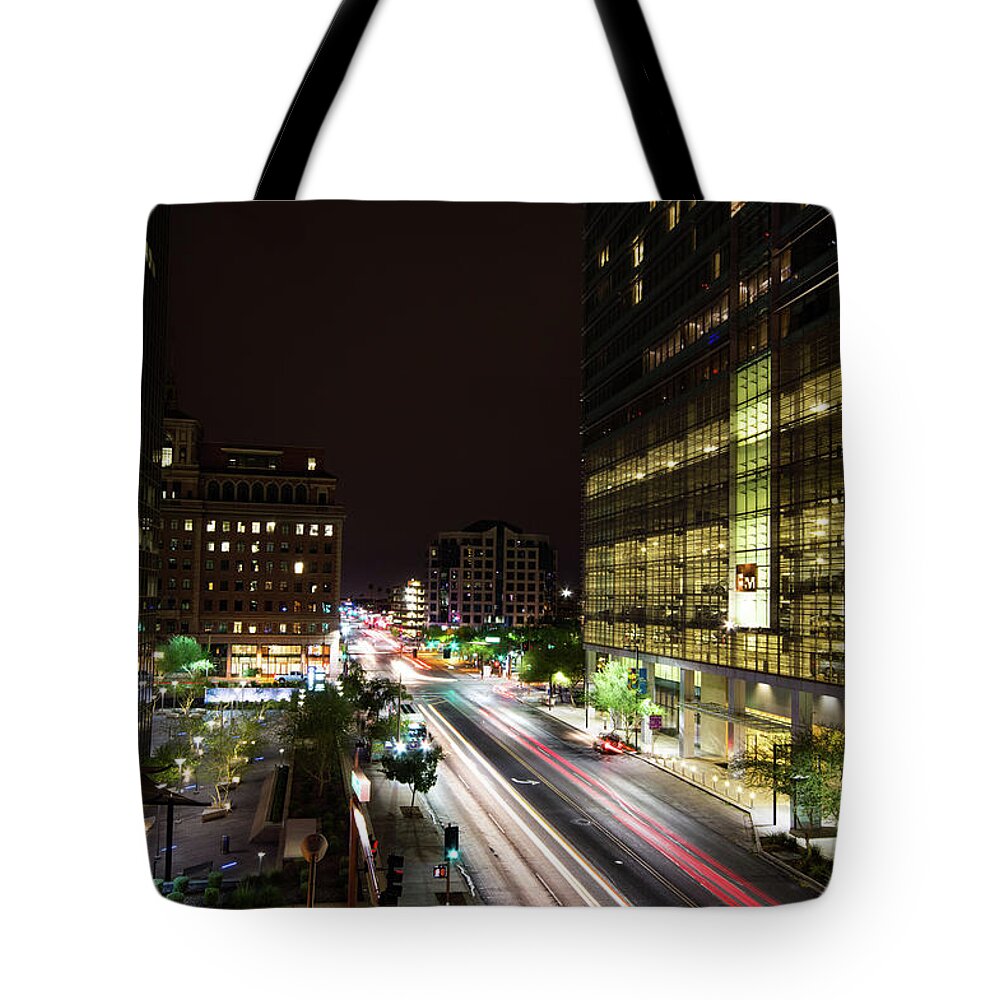 Night Tote Bag featuring the photograph Night time traffic by Nicole Zenhausern