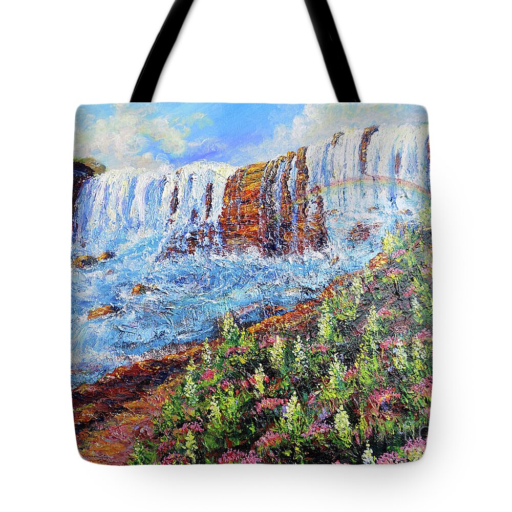 Nixon Tote Bag featuring the painting Nixon's Marvelous View Of Niagara Falls by Lee Nixon
