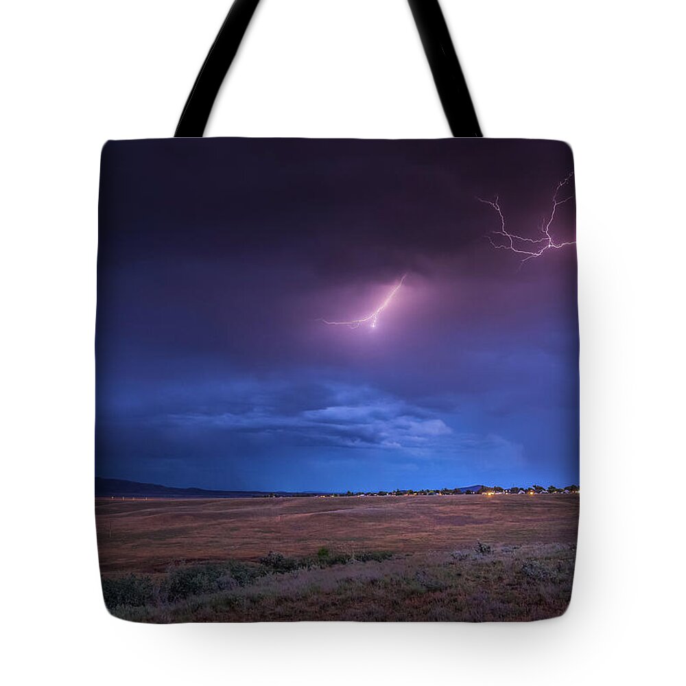 Lightning Tote Bag featuring the photograph No Contact by Aaron Burrows