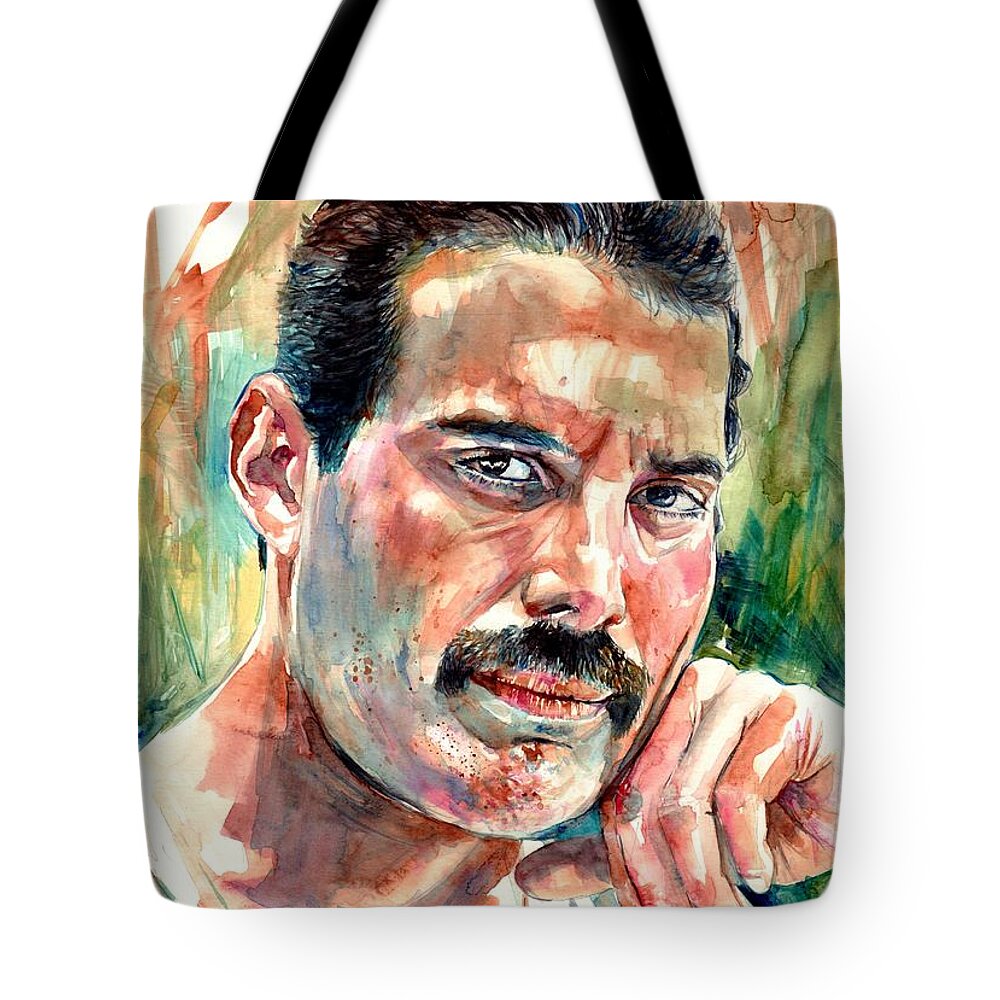 Freddie Mercury Tote Bag featuring the painting No One But You - Freddie Mercury Portrait by Suzann Sines