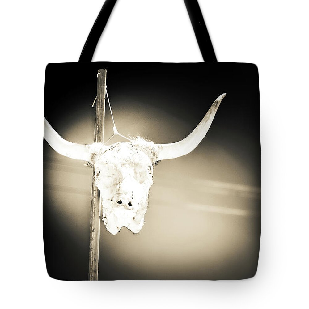 Cow Skull Photo Tote Bag featuring the photograph No Parking by Sandra Dalton
