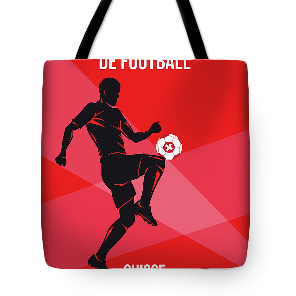World Tote Bag featuring the digital art No05 My 1954 Suisse Soccer World Cup poster by Chungkong Art